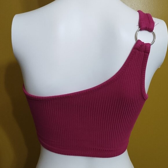 G. One Shoulder Ribbed Rayon Cropped Top XS Raspberry Y2K - Picture 4 of 7